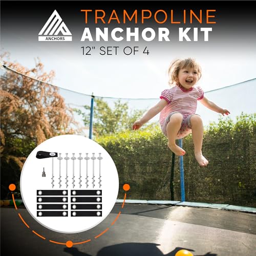 8 Pack Trampoline Anchors Heavy Duty Wind Stakes with Straps & Drill Bit - Ground Anchors for High Wind Stability