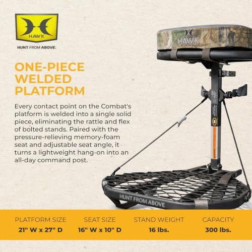Hawk Hang-On Deer Hunting Tree Stand with XL Saddle Platform and Silent Design - Saddle Platform Variation