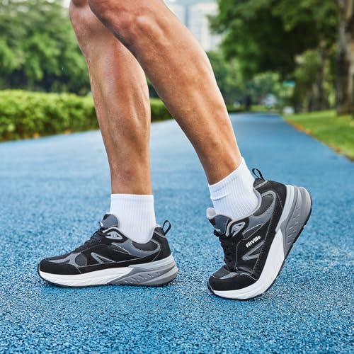 FitVille Wide Walking Shoes for Men - Extra Wide Sneakers with Arch Support, Heel Pain Relief & Plantar Fasciitis - Black & Slate Grey, 13 XX-Wide