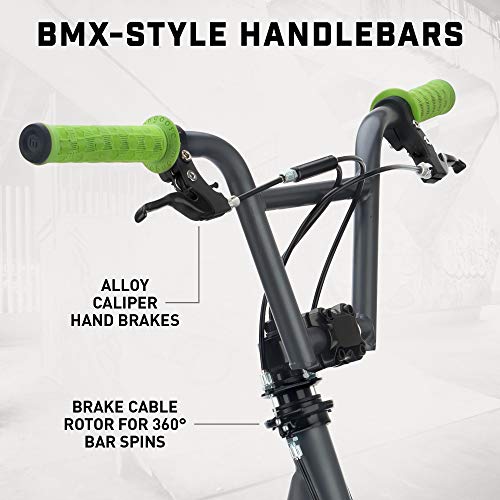 Mongoose Expo Kick Scooter Green/Grey for Kids & Teens, BMX-Style Handlebar & 12-Inch Air Tires