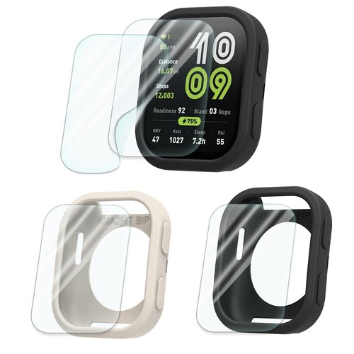 GKFJBD Compatible for Amazfit Bip 6 Screen Protector & Case Set，HD TPU Soft Protective Film【Not Glass】 and Shockproof Silicone Cover Cases | Anti-Scratch, Ultra-Thin(Pack of 4+2)
