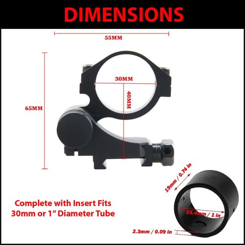 Gotical Flip-to-Side Scope Ring 30 MM Low, 30mm Ring with 1" Inserts, Adapts to Any Weaver/Picatinny Rail, Perfect for Magnifiers, Its Positive Lock System Holds it in Place Absolute Co-Witness