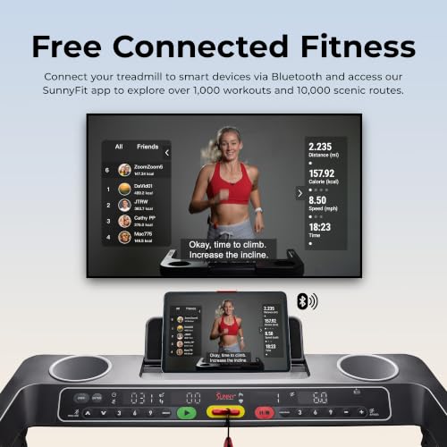 Sunny Health & Fitness Gray Fully Assembled Auto Incline Treadmill for Home Gym