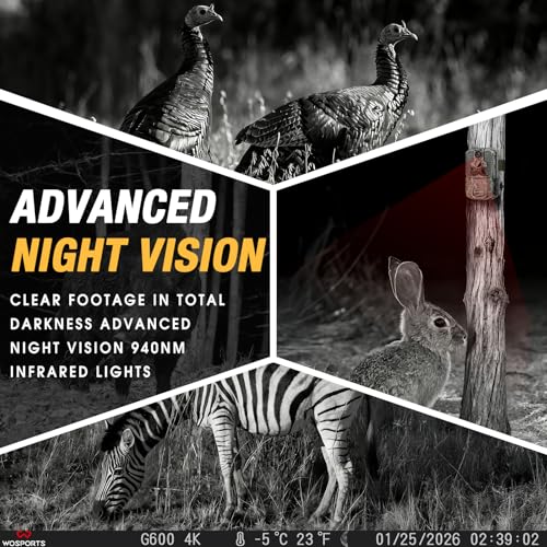 WOSPORTS Dark Green 56MP 4K Trail Camera - Rechargeable, No Glow Night Vision, 120° Wide Lens, 2-Pack
