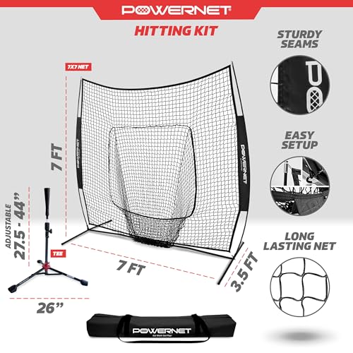 PowerNet 7x7 Black Baseball & Softball Practice Net with Adjustable Tee