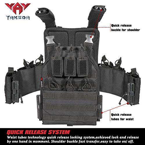 Tactical Outdoor Carrier Vest - Black, Adjustable, Padded MOLLE System