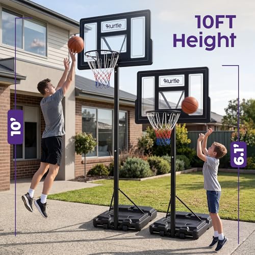 Hurtle Clear 10ft Kids Portable Adjustable Basketball Hoop with Backboard & Wheels