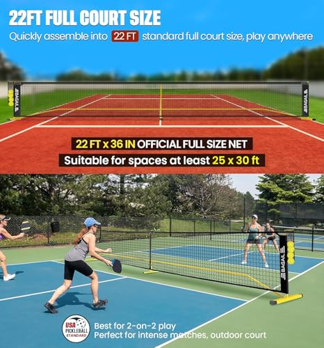 Portable Pickleball Net Set - 22 FT Regulation Size with Ball Collector - Yellow/Black