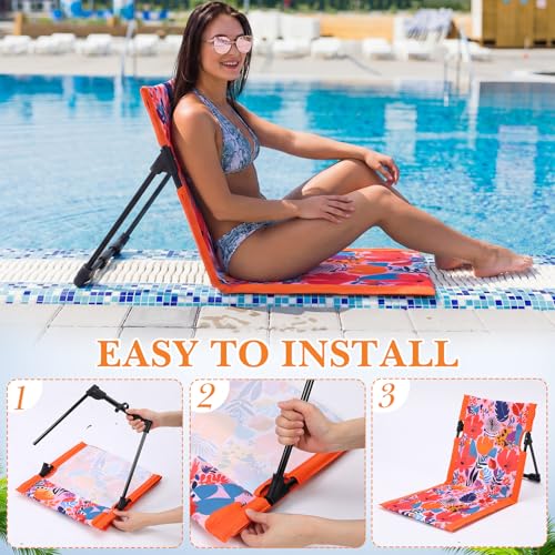 Foldable Poolside Chairs Set - Tropical Floral 4 Pack Portable Beach Lounge Seats