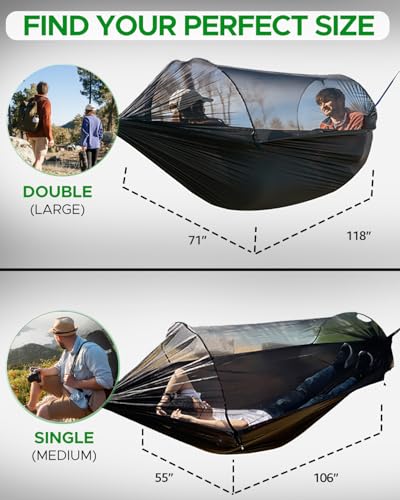 Green Camping Hammock with Spacious Net for Solo & Double Outdoor Indoor