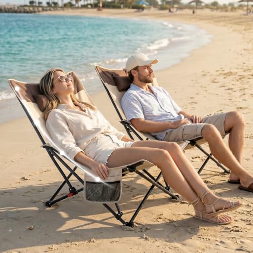 Oversized Beach Reclining Chair with Adjustable Backrest - 2 Pack Beige & Coffee