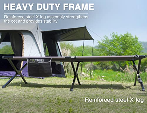 Black Extra Wide Camping Cot for Adults 550 lbs Support Folding Bed with Carry Bag