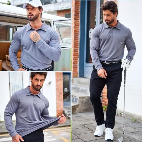 Men's Long Sleeve Polo Shirt - Quick Dry Golf Polo XX-Large Grey