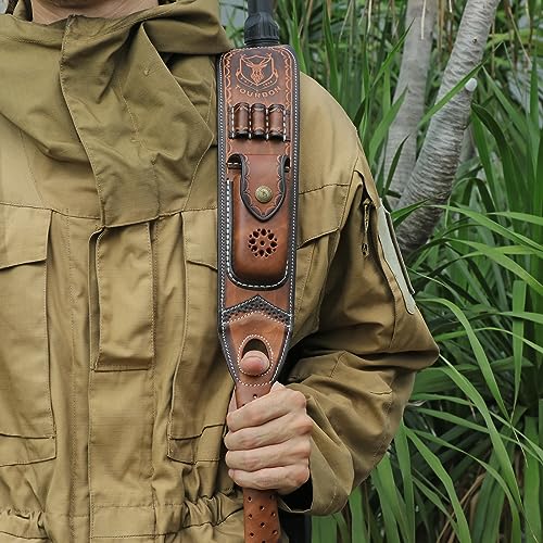 TOURBON Leather Rifle Sling with Pouch & Black Swivels - Ammo Holder & Hunting Accessory