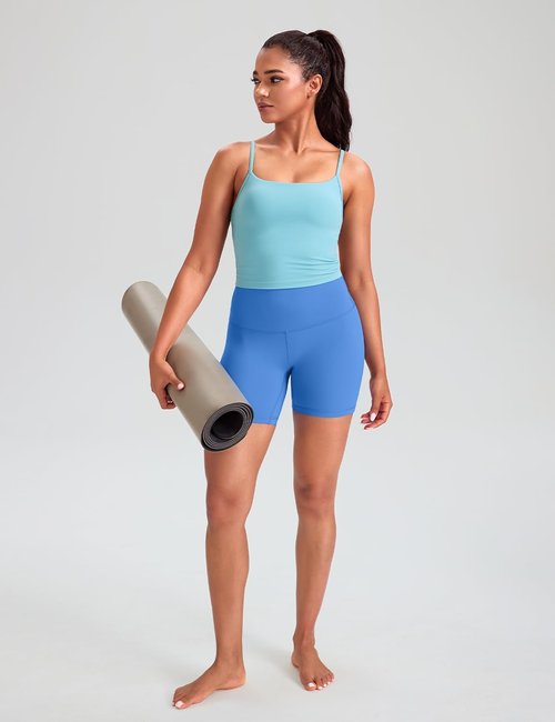 HeyNuts Cropped Cami Tank Top - Square Neck Spaghetti Strap Yoga Bra for A-C Cups