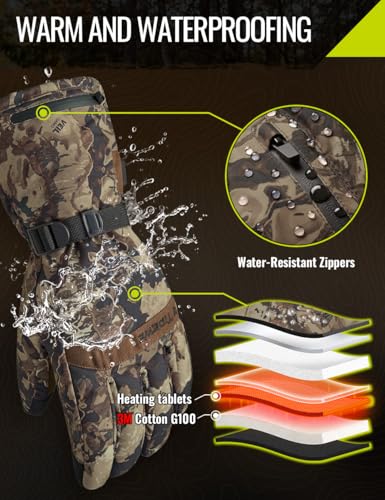 TIDEWE Rechargeable Veil Camo Heated Hunting Gloves - XL, Waterproof & Windproof