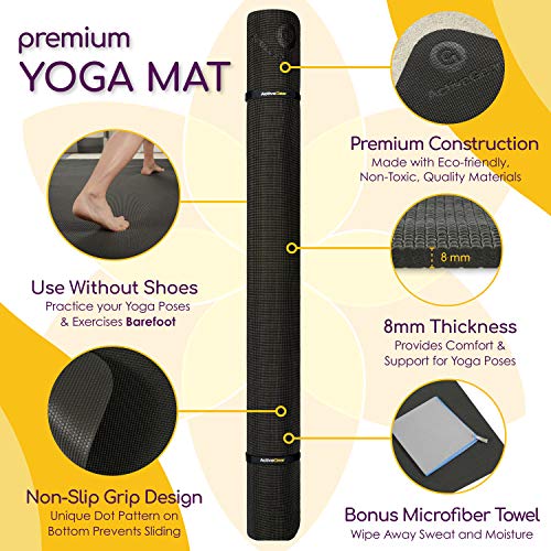 Large 6x4 Yoga Mat - Extra Thick Non-Slip 8mm for Yoga, Pilates & Stretching - Black