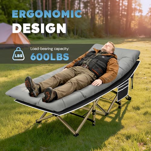 HABUTWAY Light Grey Folding Camping Cot for Adults, 75"x28", 600lbs Capacity, with Mattress & Carry Bag