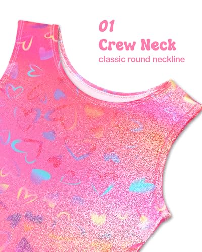 Girls Shiny Gymnastics Leotard Unitard with Love Heart & Rainbow Pattern 4-5T - Toddler Tumbling Dancewear