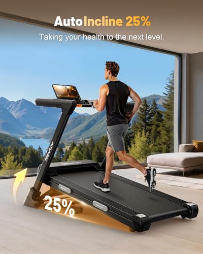 TREAFLOW Folding Treadmill with 25% Auto Incline & 3.5HP Motor - Black