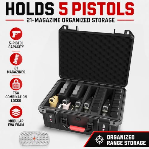 Ink Black Kinghardcase Pistol Gun Case for Handguns & Magazines, Waterproof, Shockproof, TSA Lock