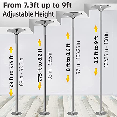 PRIOR FITNESS Silver Dance Pole 45mm, CE Certified Safety Home Pole for Beginners