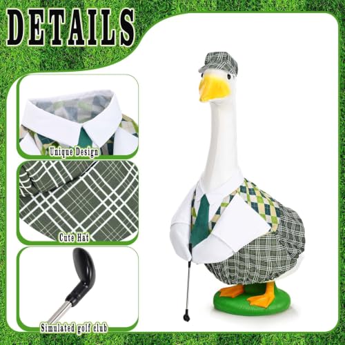 Christmas Golfer Goose Outfit for 23 Inch Porch Goose Statue Golf Clothes with Hat Tie and Club - Golf Variation