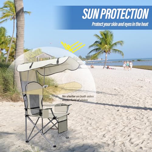 MKSY White Beach Chair with Canopy Shade, Folding Camping Support 330LBS