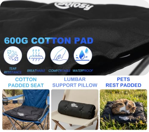 All Black Bolosy Oversized Camping Stool with Removable Padded Footrest - Supports 300lbs