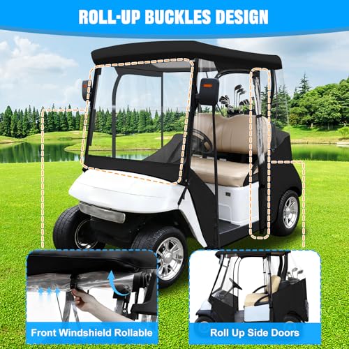 iLSKW Black 2-Passenger Golf Cart Enclosure for EZGO TXT/RXV Waterproof Cover