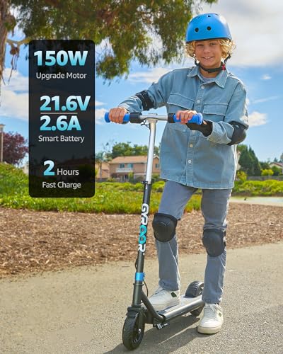 Kids Electric Scooter 150W Motor LED Display Blue - Safe & Adjustable Ride