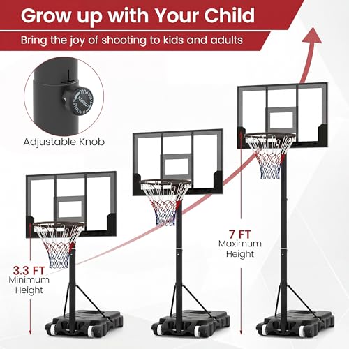 Olakids Black Outdoor Adjustable Basketball Hoop 3.3-7FT with Wheels