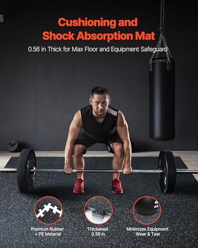 VEVOR Black & White Interlocking Gym Floor Tiles 25L x 25W x 0.56In, 100 sq ft Home Workout Mat Set