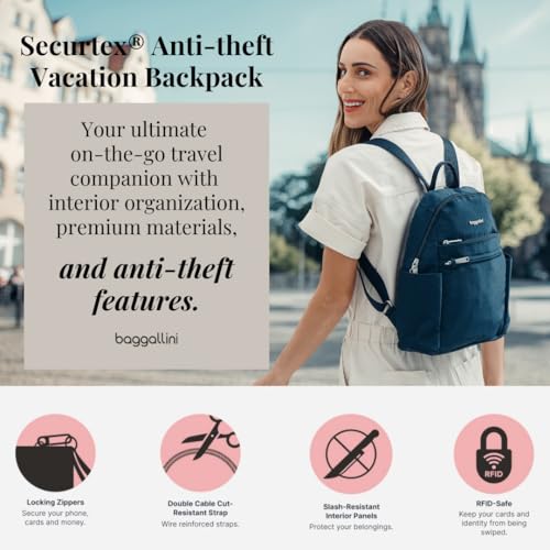 Baggallini Securtex® Anti-Theft Travel Backpack Charcoal, 10x13 Slash-Resistant Nylon RFID
