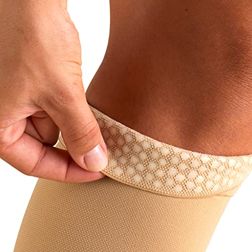 Truform 20-30 mmHg Compression Stockings Thigh High Open Toe Beige Medium