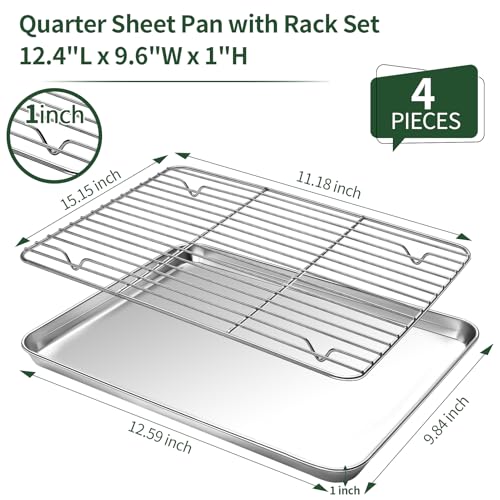 12 Inch Baking Sheet with Cooling Wire Rack Set - Stainless Steel, 4 Pieces