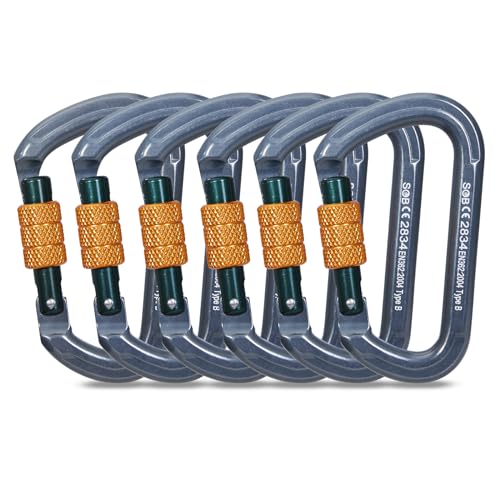 Heavy Duty Locking Carabiner Clips 28KN 6 Pack for Climbing Rescue & Outdoor Use
