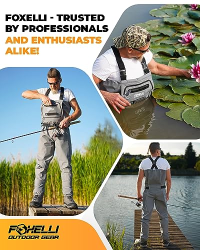 Foxelli Breathable Fly Fishing Waders Large Grey for Men & Women