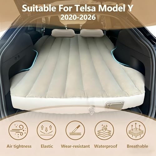 Beige Tesla Model Y Air Mattress Self-Inflating Camping Bed 2020-2026