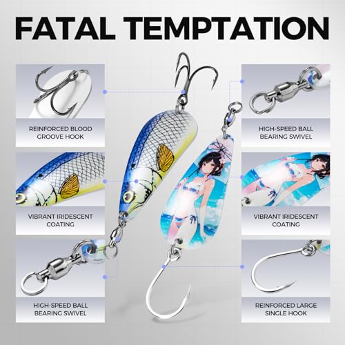Spinner Spoon Fishing Lures Kit B-5PCS with 3D Eyes & Treble Hooks - Saltwater & Freshwater