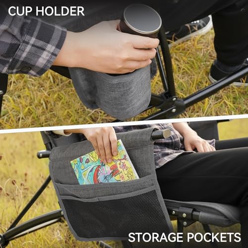 Huskfirm Oversized Folding Rocking Camping Chair - Heavy Duty Black, Grey Variation