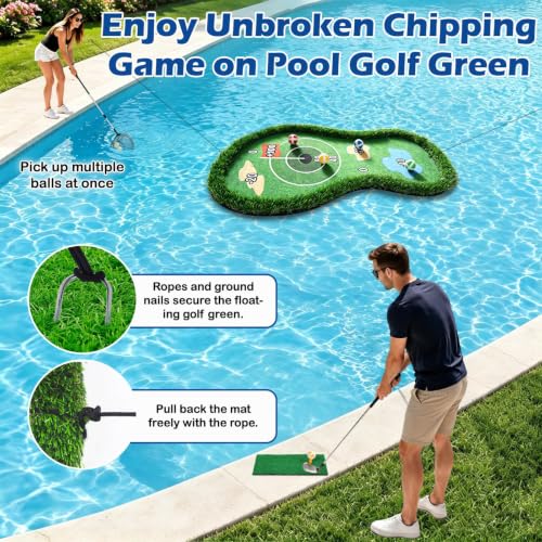 35×23 Floating Golf Green for Pool with Scoring Zones & Sticky Balls - Family Game