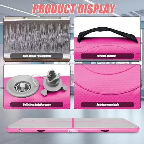Pink Inflatable Gymnastics Air Mat 10ft x 3.3ft x 4in No Pump - Home & Training