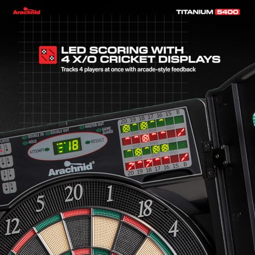 Arachnid Titanium 5400 Dartboard Cabinet - 13.5” Electronic Dart Game with 38 Games & LED Scoring