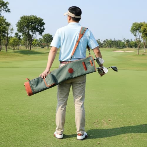TOURBON Lightweight Canvas Golf Club Carry Bag - Green, Compact & Easy to Carry