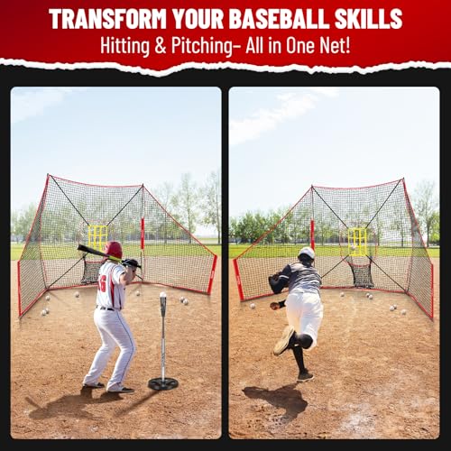 12x7 FT Baseball Hitting Net with Side Nets & Ball Collection System