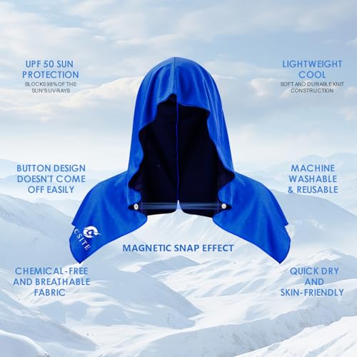 Cooling Hoodie Towels for Neck and Face - Gray/Light Blue/Royal Blue, UPF 50 Sun Protection, Instant Cooling, Soft Breathable Sports Towels