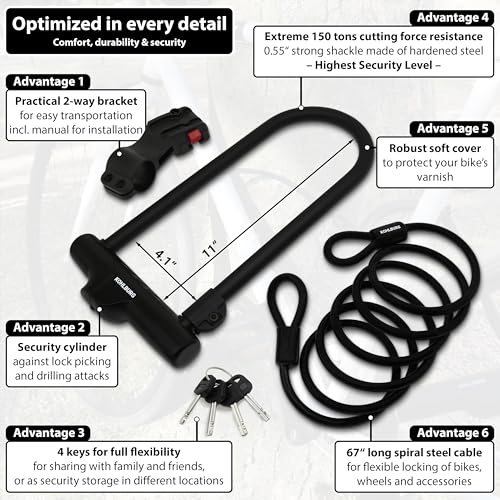 Kohlburg High Security U Lock with 4 Keys, Sold Secure Diamond Certified Bike Lock