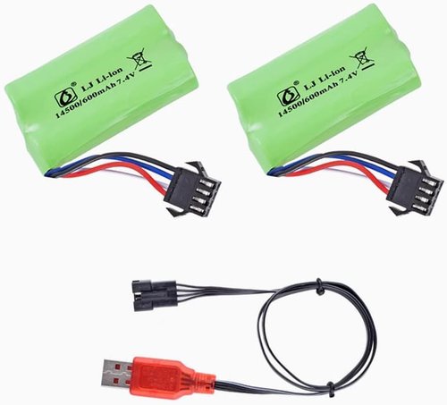 CBB 7.4V 600mAh Li-Ion Rechargeable Battery - SM-4P Plug & Charger Cable for Airsoft Guns | Water Ball Blasters