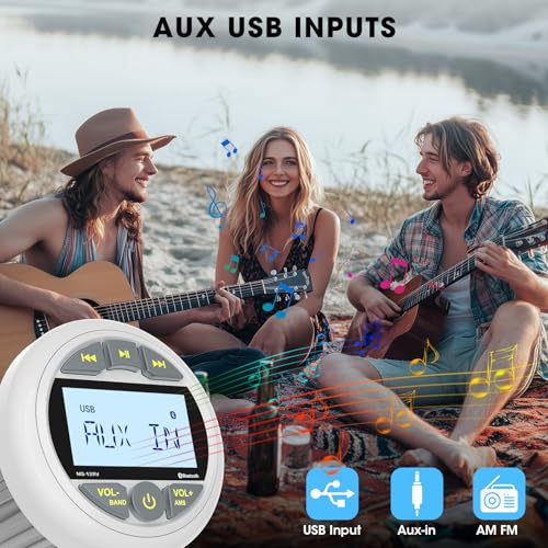 White Marine Bluetooth Boat Stereo Receiver Waterproof Gauge Radio System